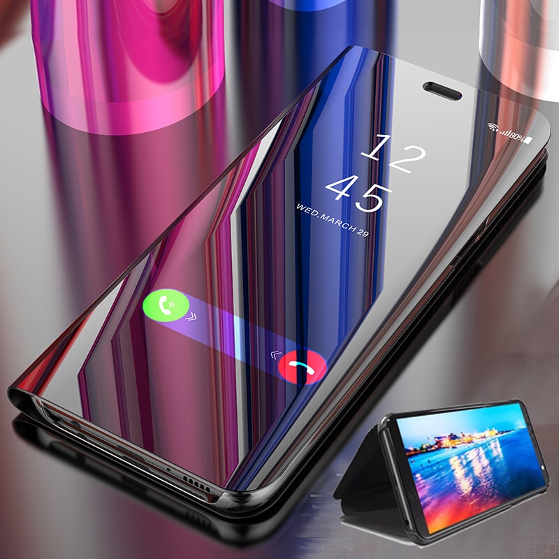 Luxe Plating Smart Spiegel Telefoon Case Leer Voor Samsung Galaxy A7 / A750 Flip Back Cover SamsungA7 A72018 Mobiele fundas