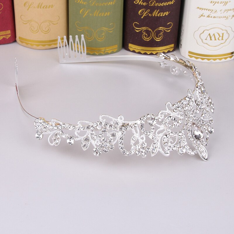 Barokke zilveren kristallen bloem bruids tiara kroon strass bruidsjurk diadeem bruidshoofdband bruiloft haaraccessoires bijoux