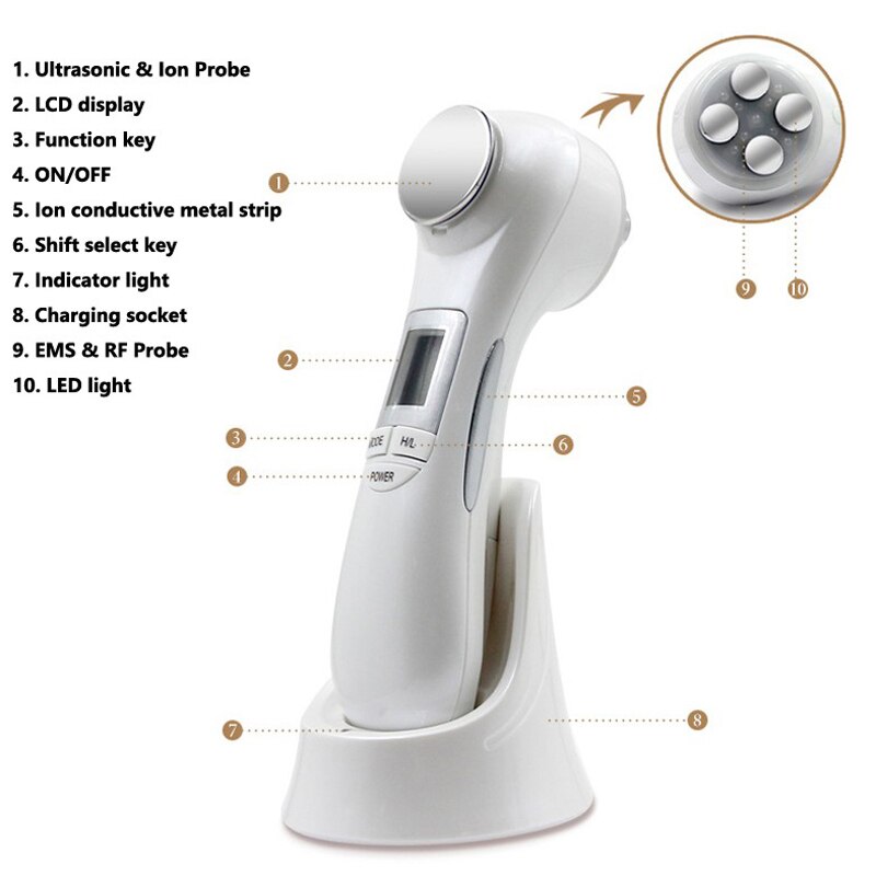 Gezicht Foton Rf Radio Frequentie Ems Mesotherapie Led Licht Therapie Microstroom Ultrasone Trillingen Facial Skin Lifting Massager: Default Title