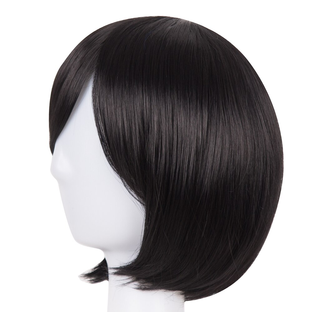 Parrucca Caschetto nero Fei-mostrare Fibra Sintetica Resistente Al Calore Frangia Obliqua Corti Ondulati Cosplay di Carnevale di Halloween Donne Capelli Posticci