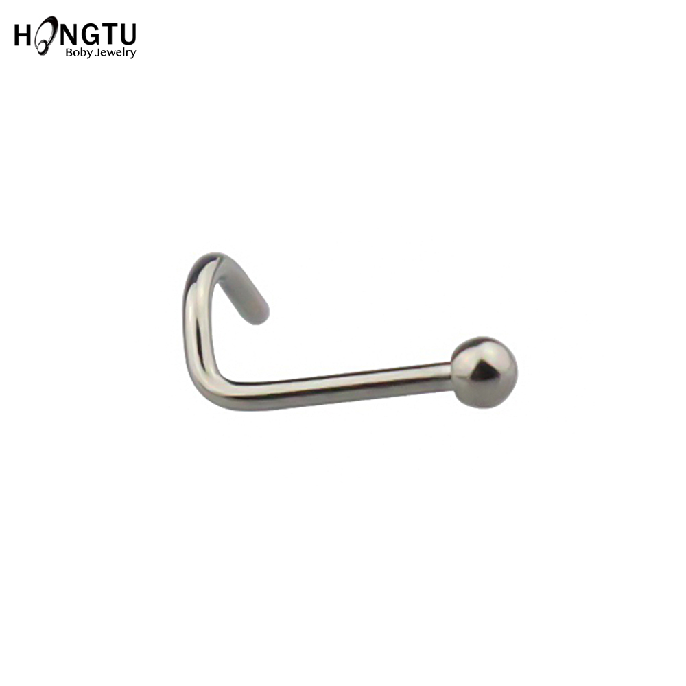 HONGTU 1PC G23 Titanium Nose Studs Nostril Piercings Zircon Nose Rings Screw Piercing Rings Women Body Piercing Jewelry 20G
