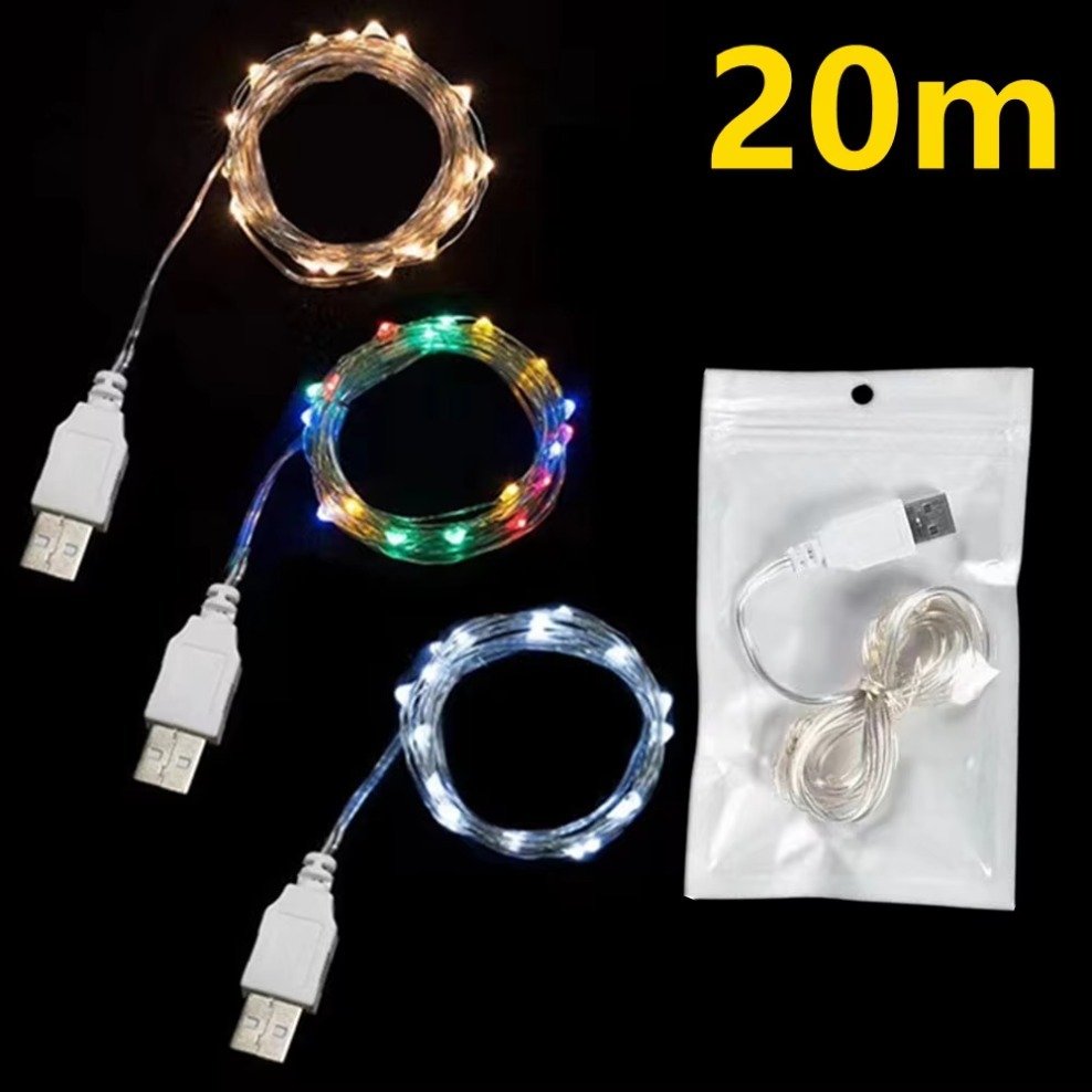 20m vattentäta usb led-ljusslinga koppar silvertråd girland ljusslingor för jul bröllopsfest dekoration krans