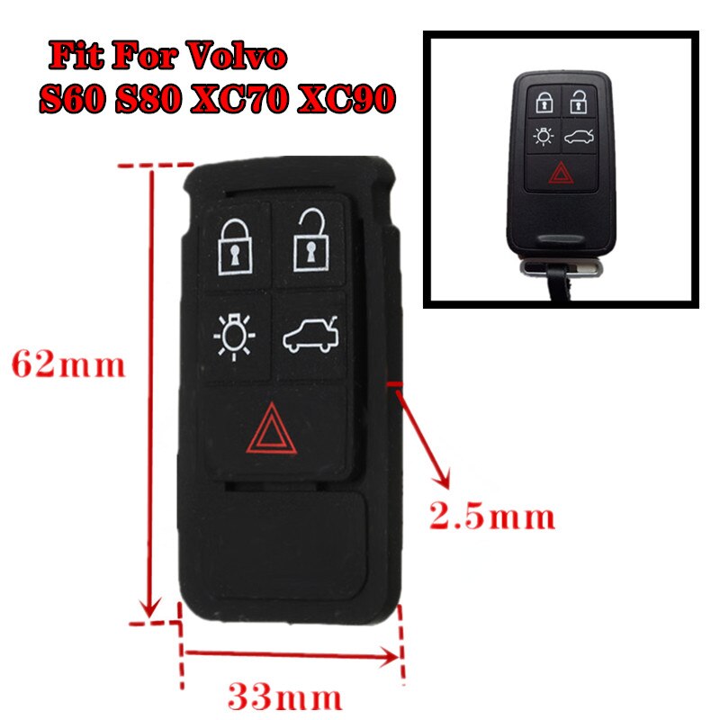 5 Buttons Remote Key Rubber Pad Replacement Fob Fit For Volvo S60 S80 XC70 XC90 Car Remote Key Mat Case Auto Accessories