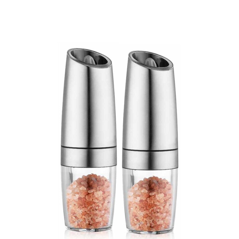 Molinillo Eléctrico automático, molinillo de pimienta y sal, luz LED, molinos de granos de especias, molino de núcleo de molienda de porcelana, herramientas de cocina, 2 uds.: Silver 2pc
