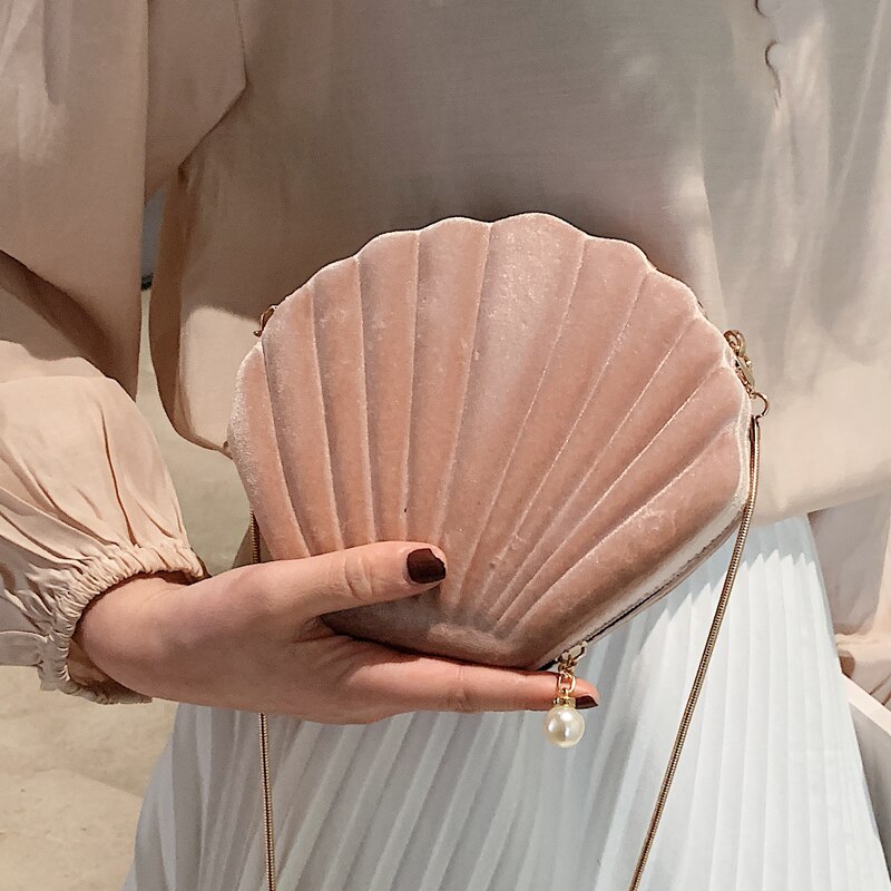 Sweet lady shell crossbody bag sammet damhandväska kedja axelväska