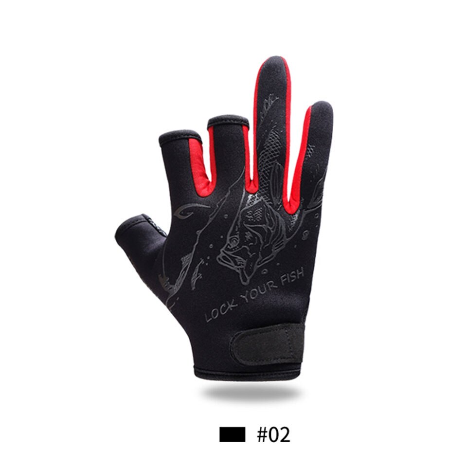 Fiskehandskar m/l/xl storlek skuren trefingerhandskar slitstarka fiskehandskar: Svart / M