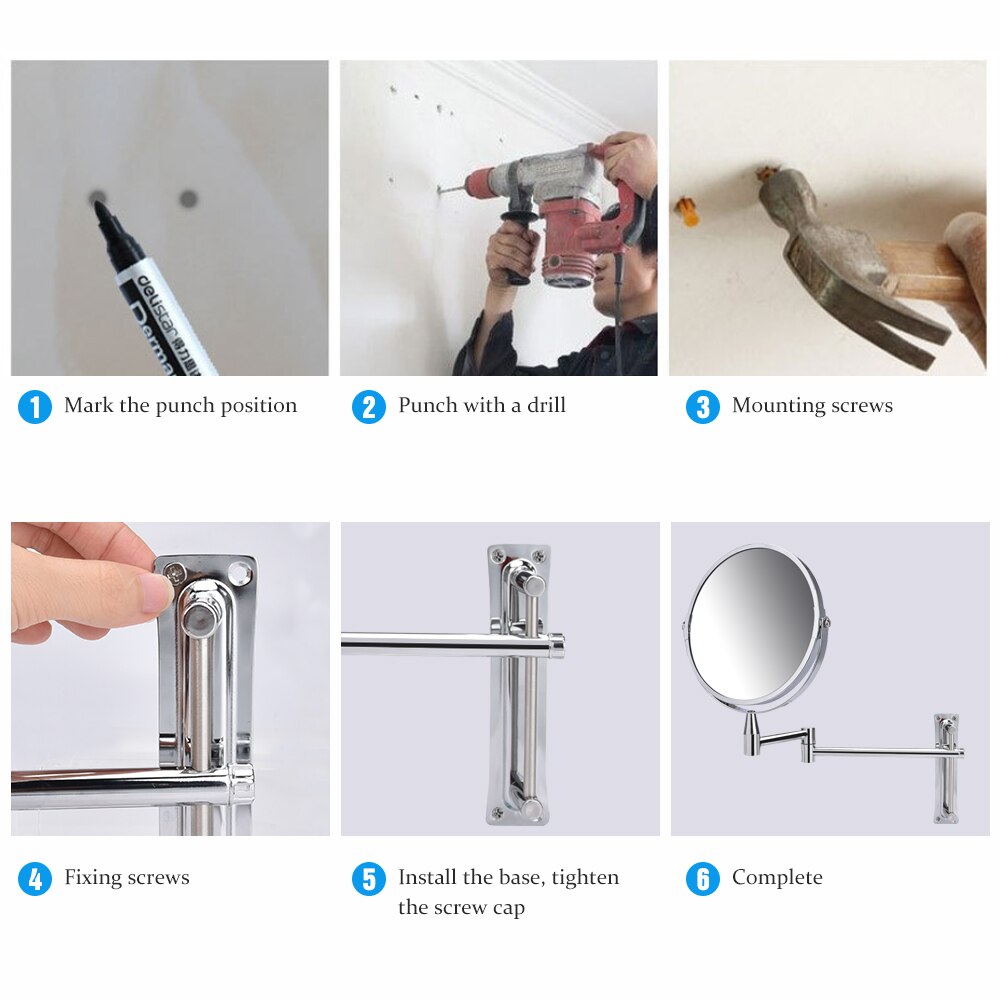 Wall Mount Makeup Mirror 5X Magnifying Folding Arm Extend Bathroom Mirror 360 Rotating Adjustable Cosmetic Makeup Mirrors