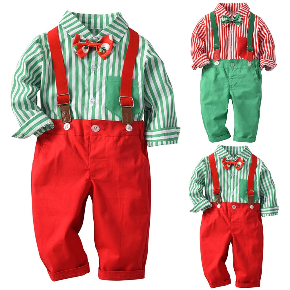 Baby kleidung Winter jumpsuitKid Baby Jungen Gentleman Bogen Weihnachten Shirt + Hosenträger Gurt Hosen einstellen Outfit & shein freundlicher