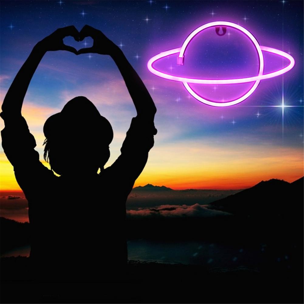 LED Neon Lamp Elliptical planet Shaped Sign Neon Light Battery Powered Home Decorative Wall Light Party Room Lighting