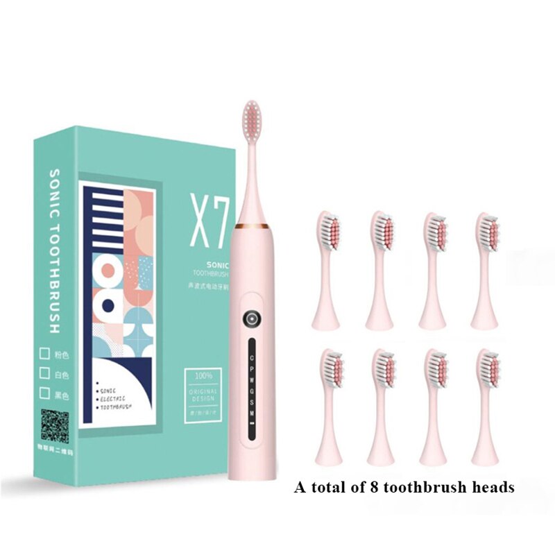 Sonic Toothbrush Smart Electric Tooth Brush Ultrasonic Automatic Toothbrush USB Fast Recharge IPX7 Waterproof for Adult X-7: pink 8 head