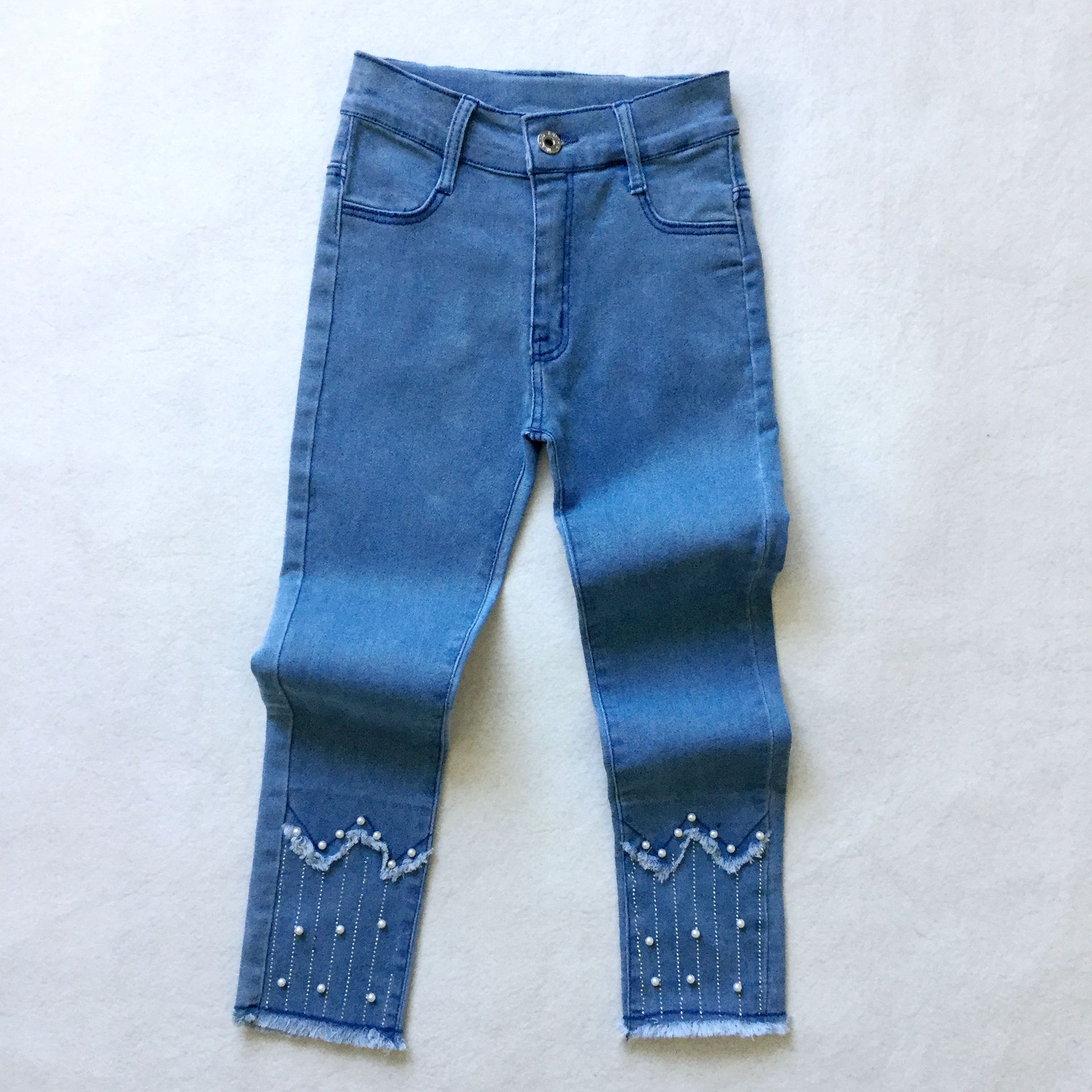 Pantalones vaqueros para niña, pantalón con perlas bordadas con diamantes, a la , color claro, 2-12t, novedad