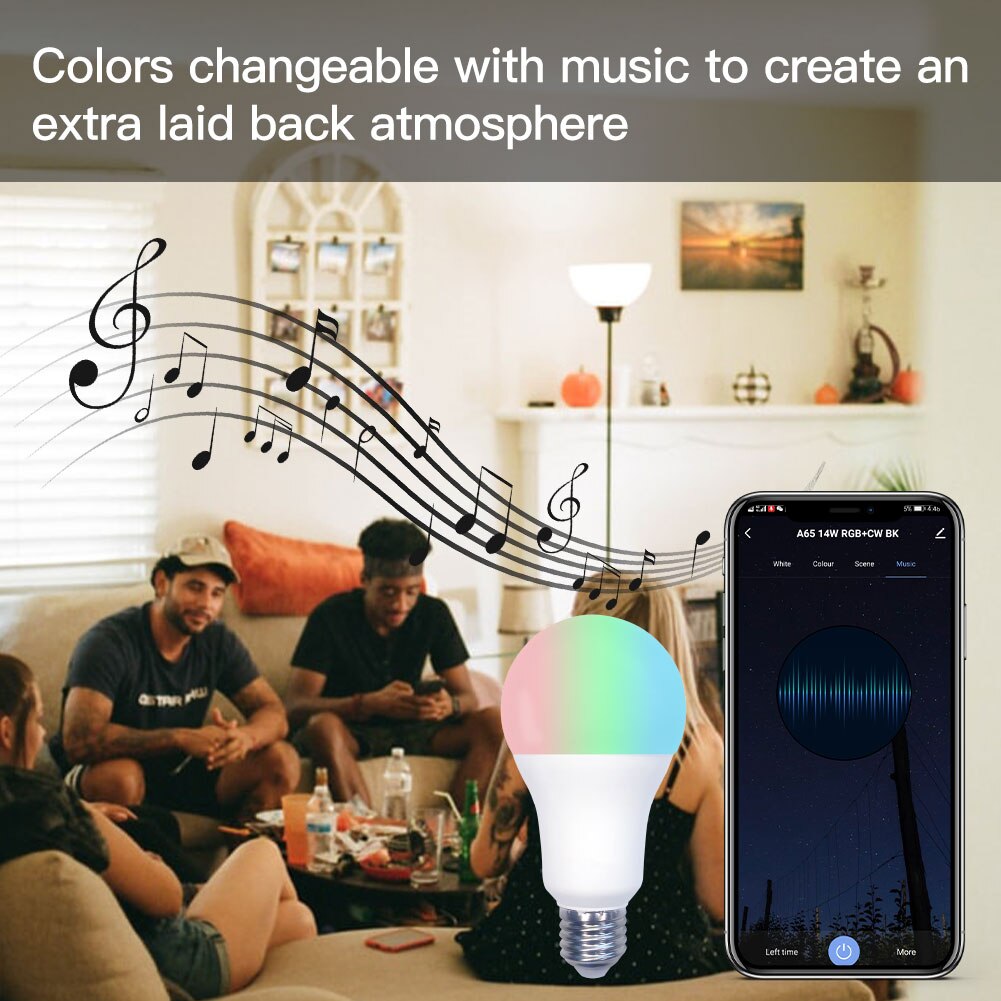Smarte led-lampe mit wlan, dimmbar, 14w rgb-farben (farbwechsel),  e27 2700k-6500k farben-blenden, steuerung per tuya-app, kompatibel mit alexa und google assistant.
