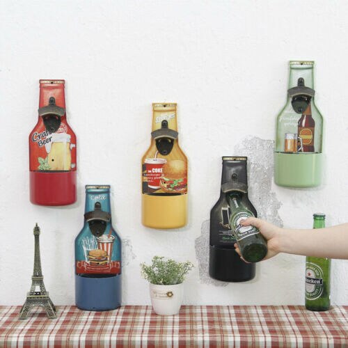 Retro Bronze OPEN HERE Wall Mounted Bottle Cap Opener Bar Kitchen Beer