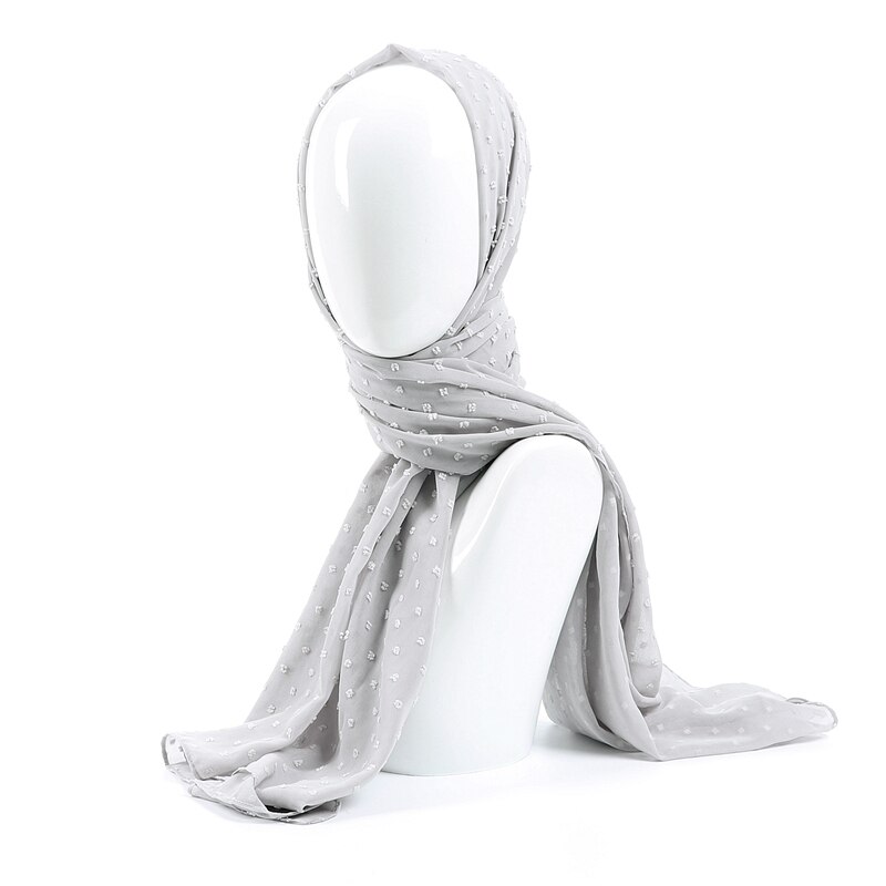 Écharpe longue châle en mousseline de soie | pom bulle, bandeau musulman, maxi points islamiques, écharpe hijab uni: 12 ash gray