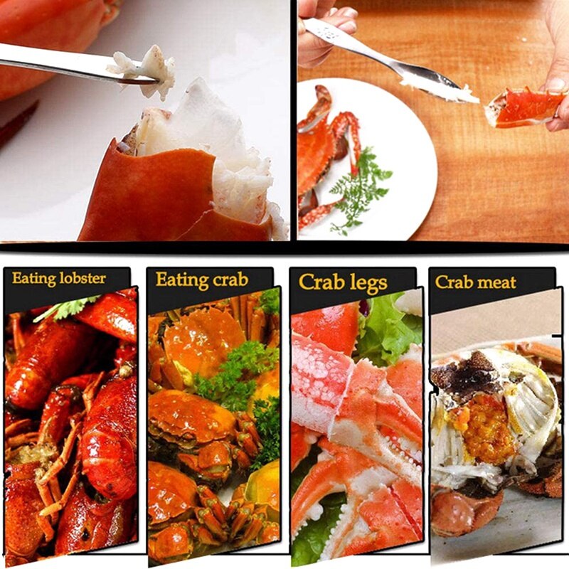 12 PCS Seafood Tools Set - 4 Crab Crackers, 4 Lobster Shell Forks, 4 Crab Leg Forks &amp; Storage Bag - Nut Cracker Set