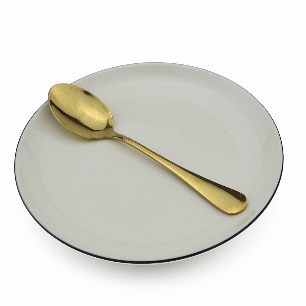 Färgglad regnbåge svart 304 rostfria sked servisset kaffeskedar dessert stir soppa silverservis set 1pc: Guld-
