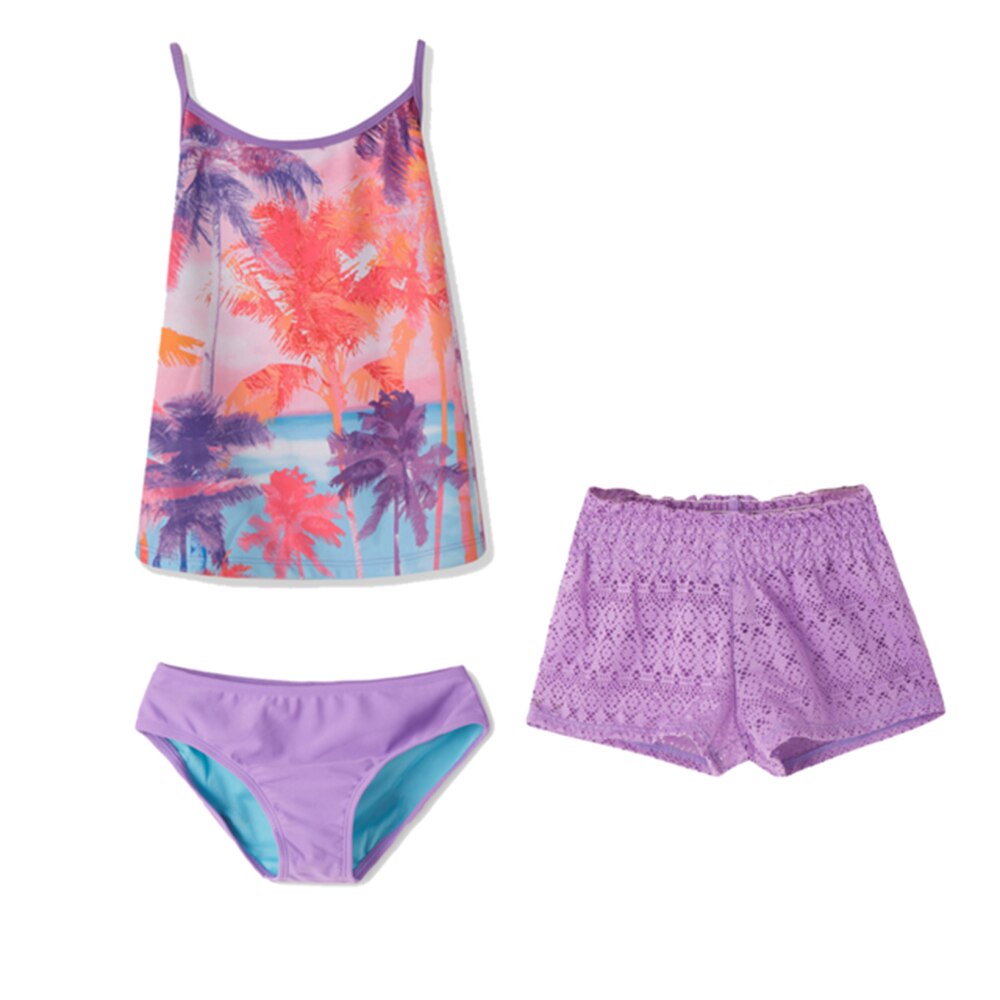 Kids Girls Tankini Bikini 3 Pieces Swimwear Swimming Bathing Suit