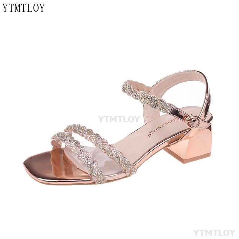 Sandálias de salto alto feminino cristal banda vestido de festa de verão dedo do pé aberto dourado zapatos de mujer plataforma sadalias femininas