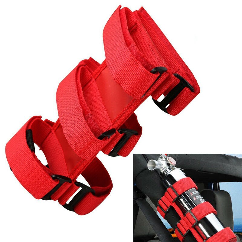 For Jeep Wrangler YJ TJ JK Trucks Car Accessories 1PC Adjustable Red/Black Roll Bar Safety Fire Extinguisher Holder Safety Belt: Red