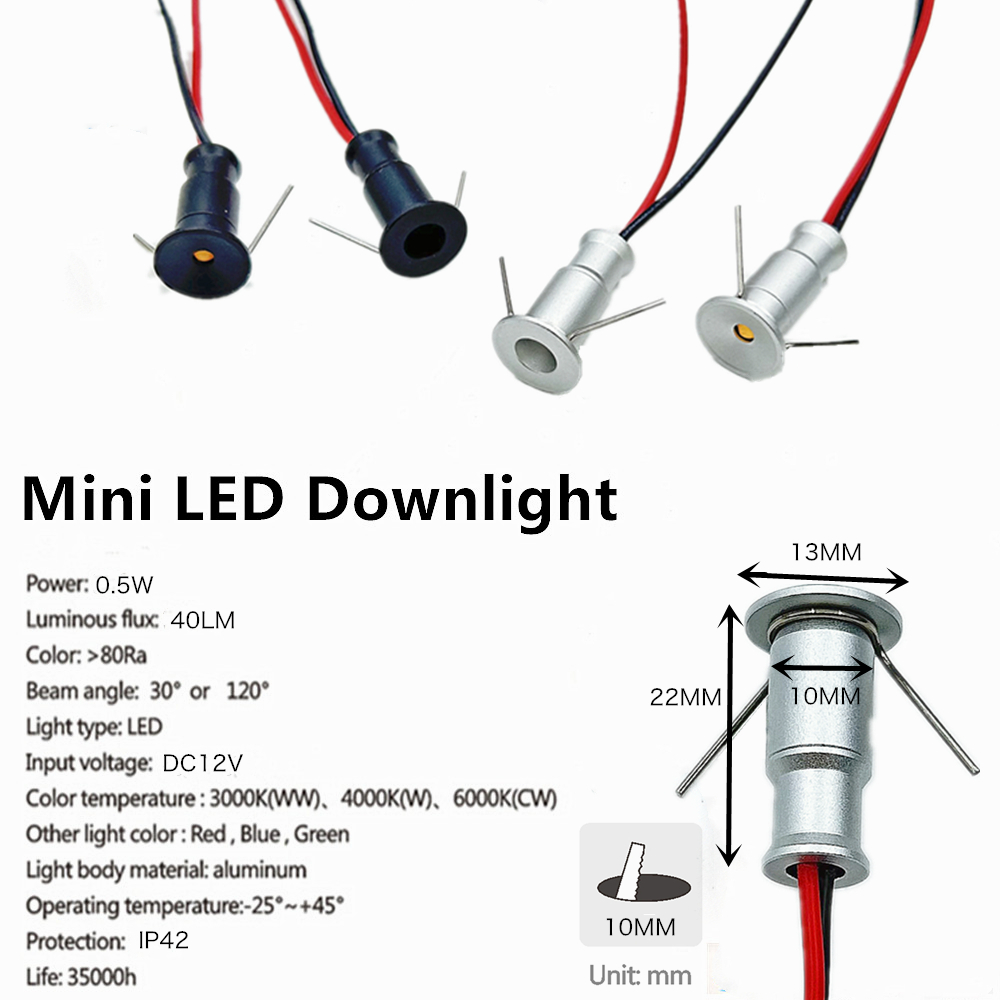 10mm Mini Spot Licht 0,5 W LED Strahler DC12V Dimmbare Strahler Einbau Led Downlight Decke Lampe Schaufenster Display beleuchtung