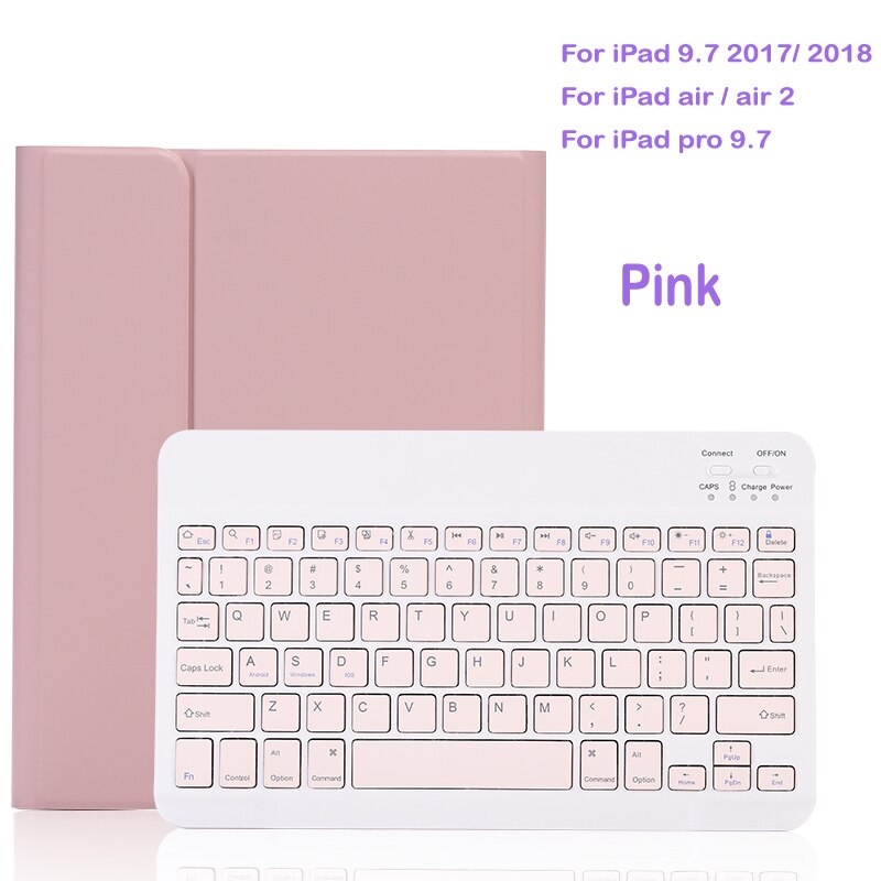 Case For iPad 10.2 9.7 5th 6th 7th Generation bluetooth Keyboard Case for iPad Air 1 2 3 Pro 10.5 11 12.9 Cover: For iPad 9.7 Pink