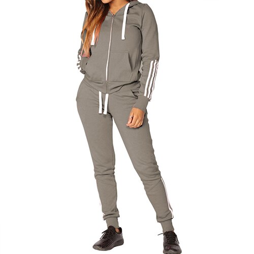 Two Piece Set Tracksuit Women Spring Winter Clothes Conjunto Feminino Zipper Hooded Sweatshirt Trousers Suit Chandal Mujer: dark gray / S