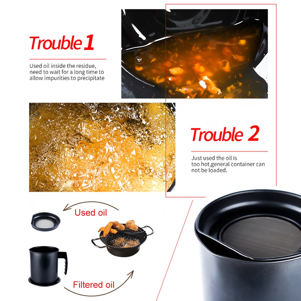 Bidon étanche 1,3l | Outil de cuisine, bouilloire séparateur de cuisson, poêle multifonction avec filtre stockage d'huile