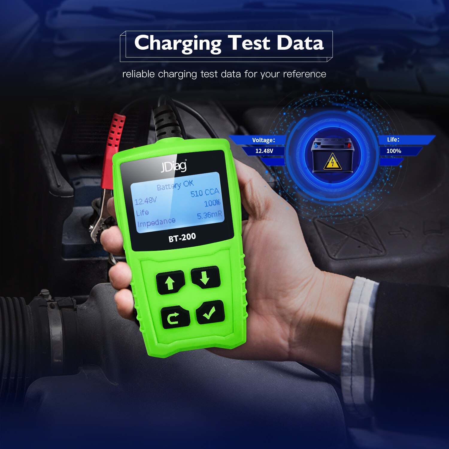 JDiag BT200 12V Car Automotive Load Battery Testers 100-2000 CCA Auto Digital Analyzer Vehicle Bad Cell Diagnostic Check Tools