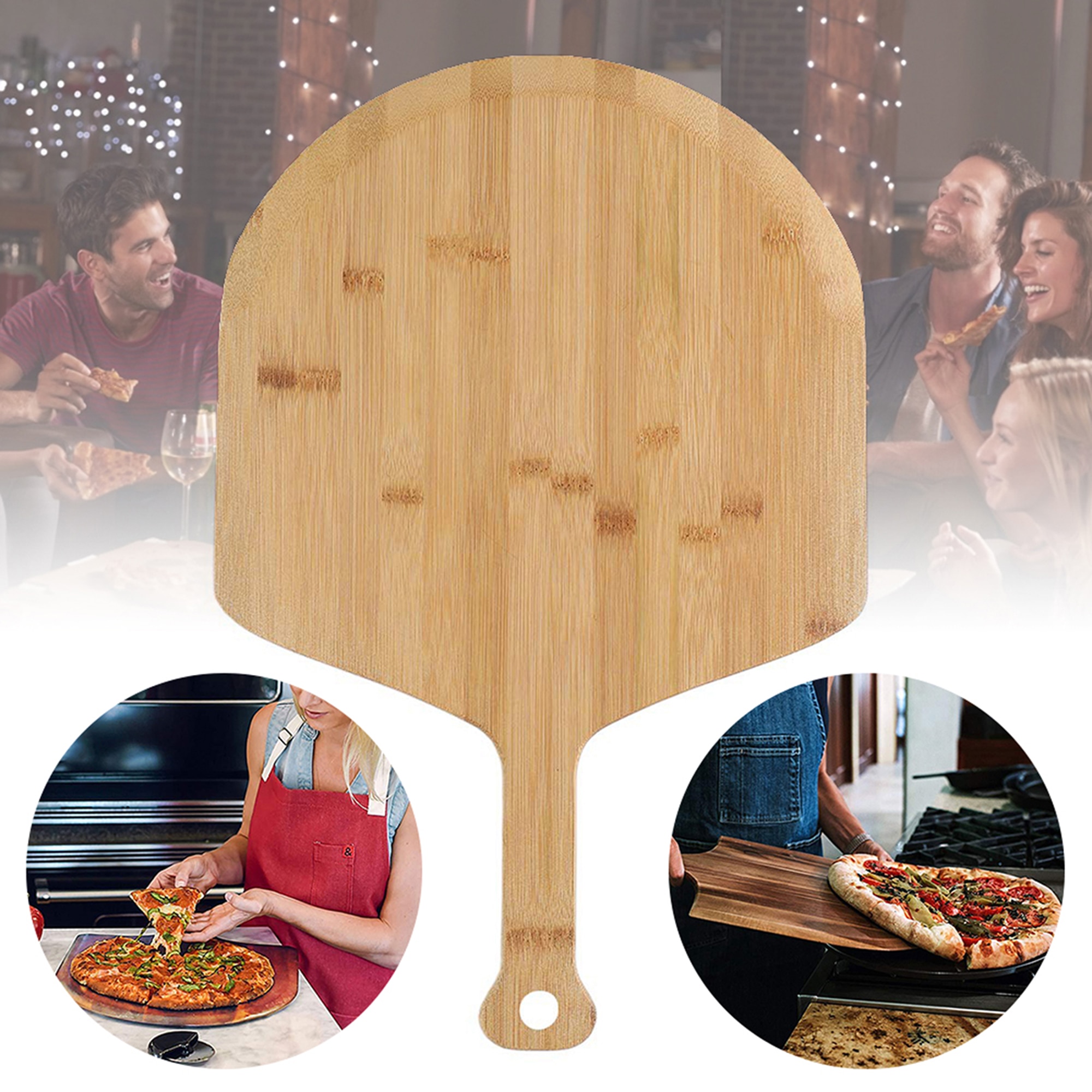 Bamboe Pizza Schil, Hout Serveren Pan, Kaas En Charcuterie Boards, pizza Board Pizza Paddle Snijplank Met Handvat