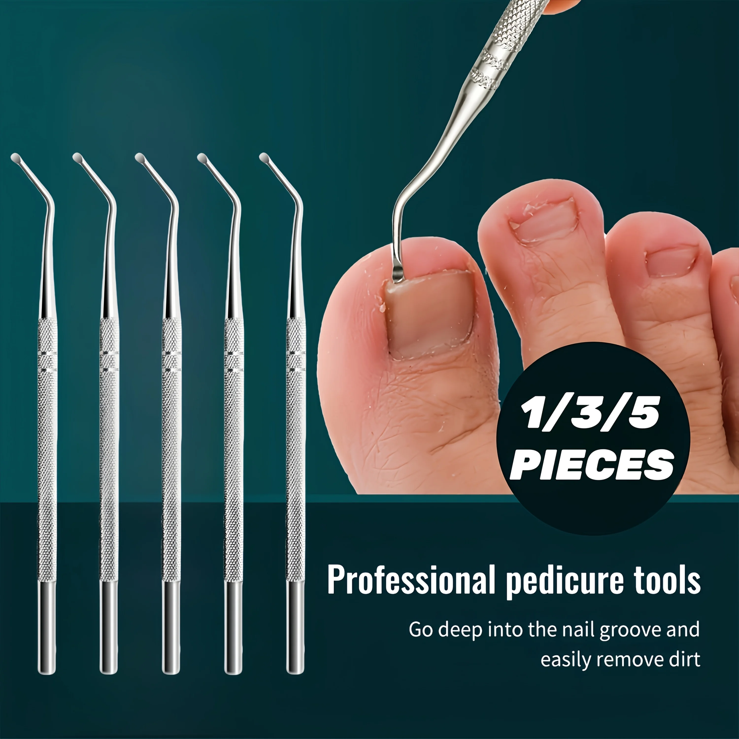 Herramientas de pedicura profesionales de acero inoxidable, cuchara curvada para limpieza profunda de uñas, levantador de uñas encarnadas, eliminación de suciedad de uñas de los pies