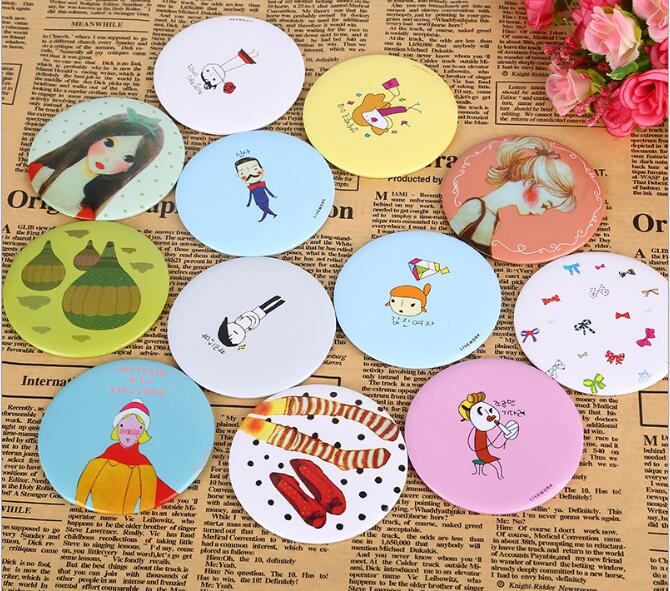 50pcs/lot Convenient Cute Cartoon Mini Portable Circular Hand Mirror Pocket Portable Makeup Tool