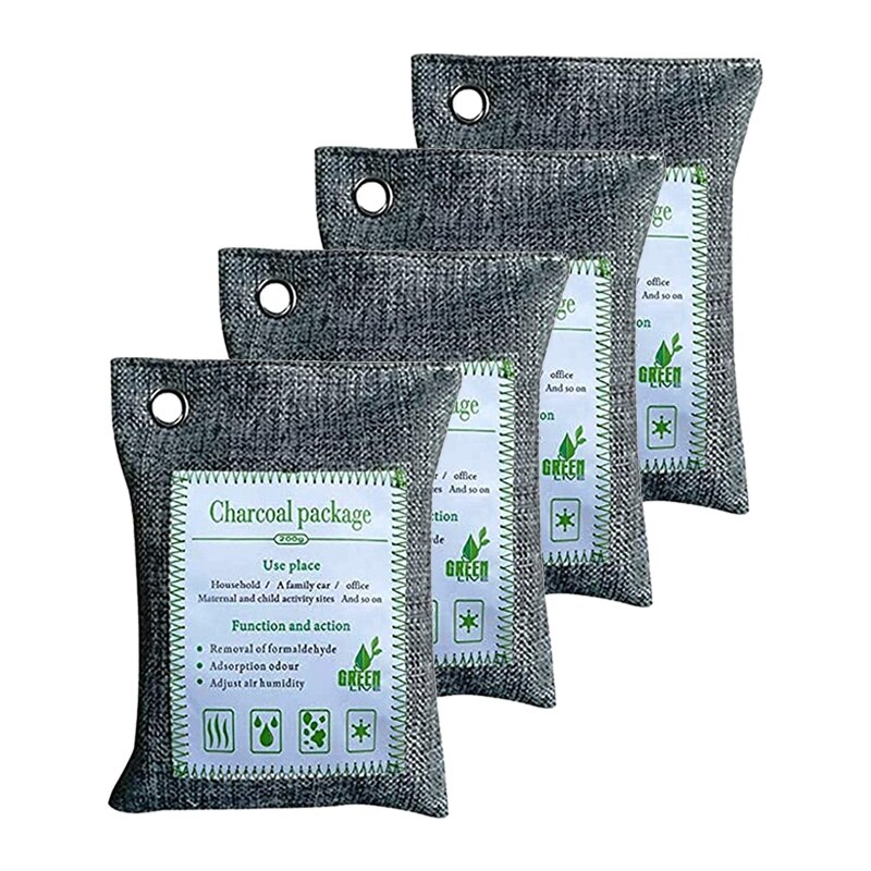 Grey Breathe Green Bamboo Charcoal Odor Eliminator Bag (4-Pack), Activated Charcoal Odor Absorberfor Home, Pets, Car, Closet, Ba: Default Title