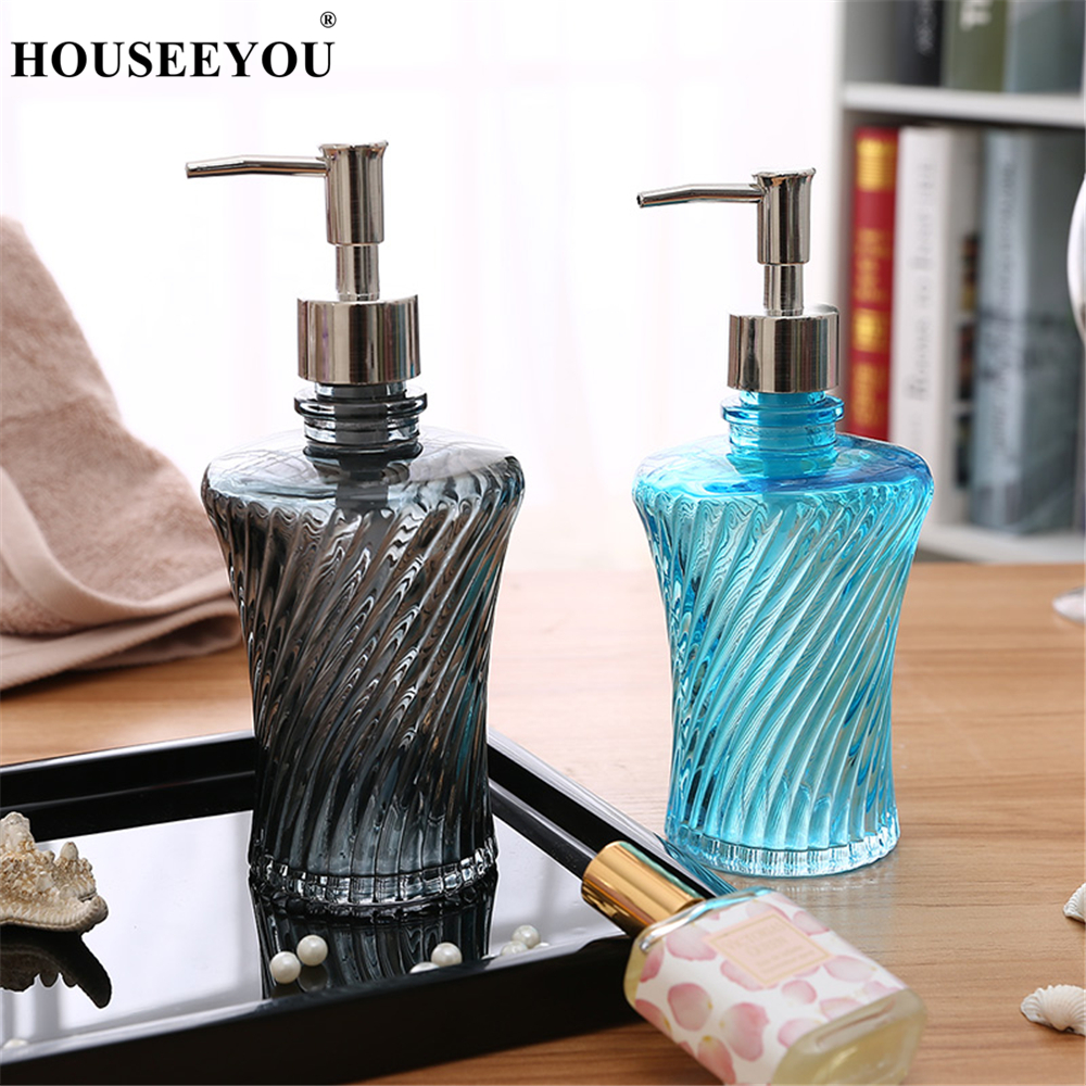 European Style Glass Hand Sanitizer Bottle Lotion Bottles Bath Shower Gel Shampoo Press Liquid Soap Dispenser Bathroom Supplies