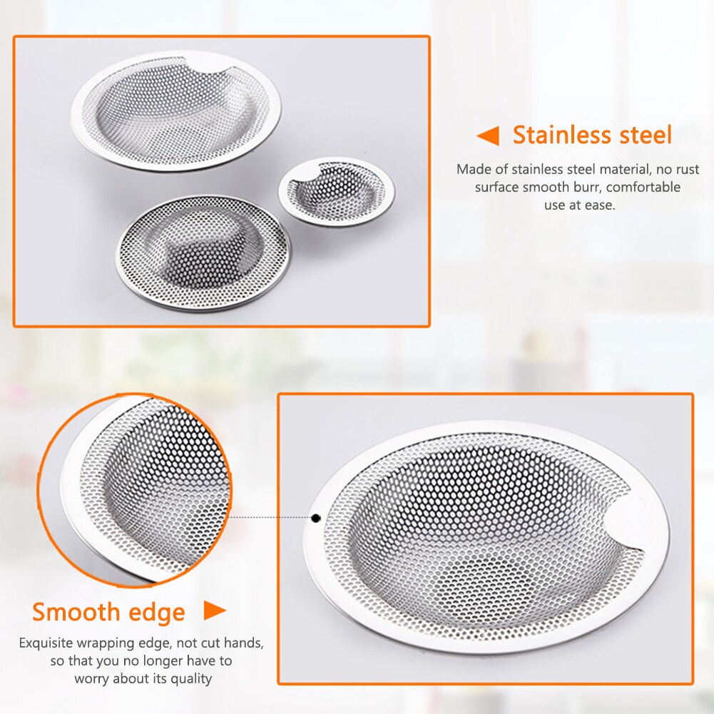 2pcs/pack Home Kitchen Waste Stainless Steel Bathroom Catcher Food Filter Hair Collect Strainer Plugs Mesh Sink Drain Universal