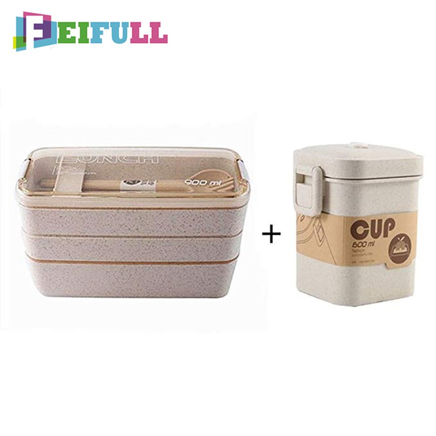 3 Layers 900Ml Health Materials Microwave Oven Lunch Box Wheat Lunchbox School Office Tableware Food Storage Container Bento Box