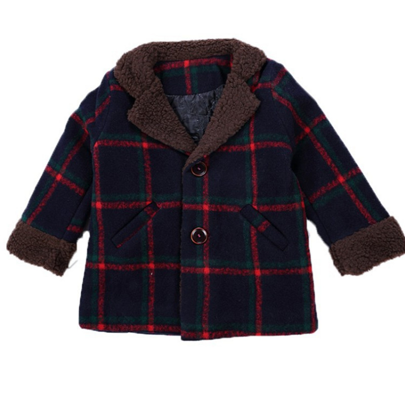 Meninos casacos de lã outono e inverno bebê meninos jaquetas longo acolchoado mais xadrez quente criança roupas casacos outerwear