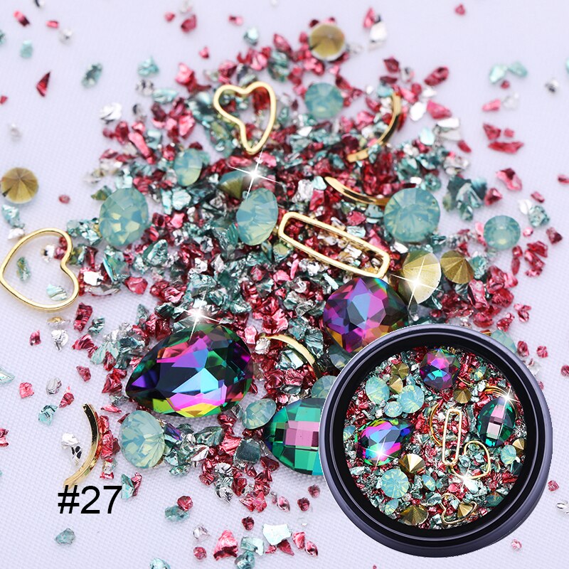 1 stk 3d negle rhinestones sten blandede farverige gør-det-selv-decals med neglebuede pincetkrystaller nail art gør-det-selv dekorationer: 27