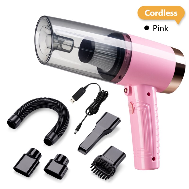 TOMULE Portable Car Vacuum Cleaner Handheld Cordless Vacuum Cleaner Household and Car Dual-Use Rechargeable MINI Vacuum Cleaner: Wireless Pink