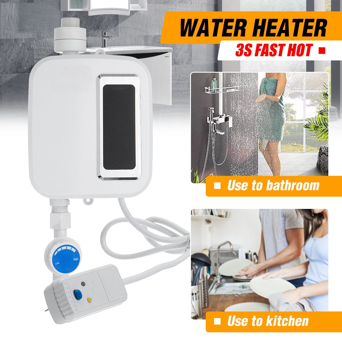 3500w rustfrit stålelektrisk vandvarmer mini instant tankless køkken badeværelse vandvarmer temperatur kontrol lcd-skærm