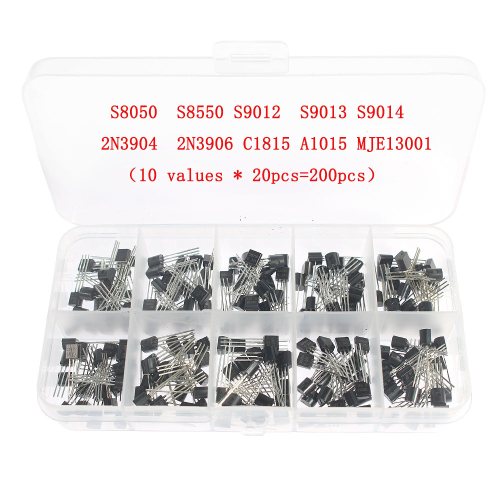 50-900PCS Transistors kit NPN PNP S8050 S8550 S9012 2N3904 2N3906 C1815 A1015 MJE13001 BC327 BC337 BC517 BC547 BC548 BC549 BC558: green