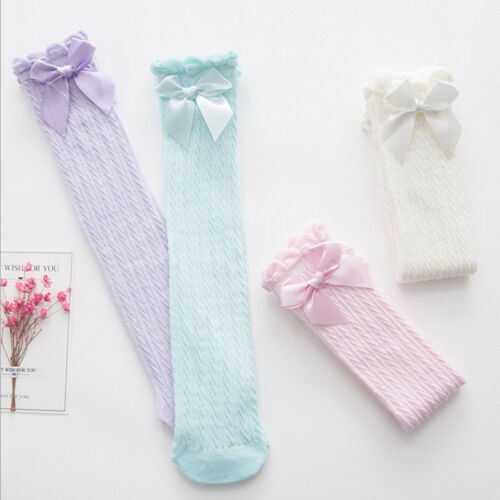 Toddler Kid Baby Girl Solid Cotton Over The Knee Bow Cotton Casual Stockings 28cm 38cm