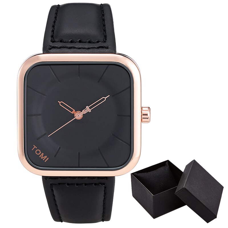 Casual Watch for Men Simple Square Dial Case Men Quartz Wrist Watches Leather Wristwatch Mens Minimalist Black Brown Clock: 03 WITHBOX