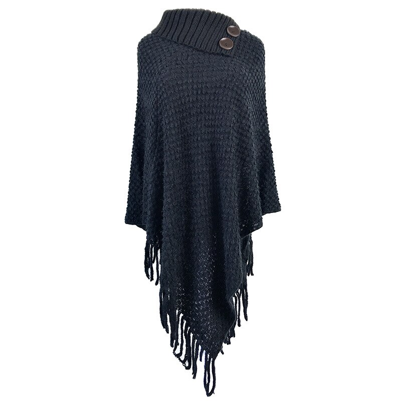 Casual høstkappe overfrakk ponco dame kintting dusk topper vintage capes sjalknapper yttertøy vinterkappe gensere: Svart