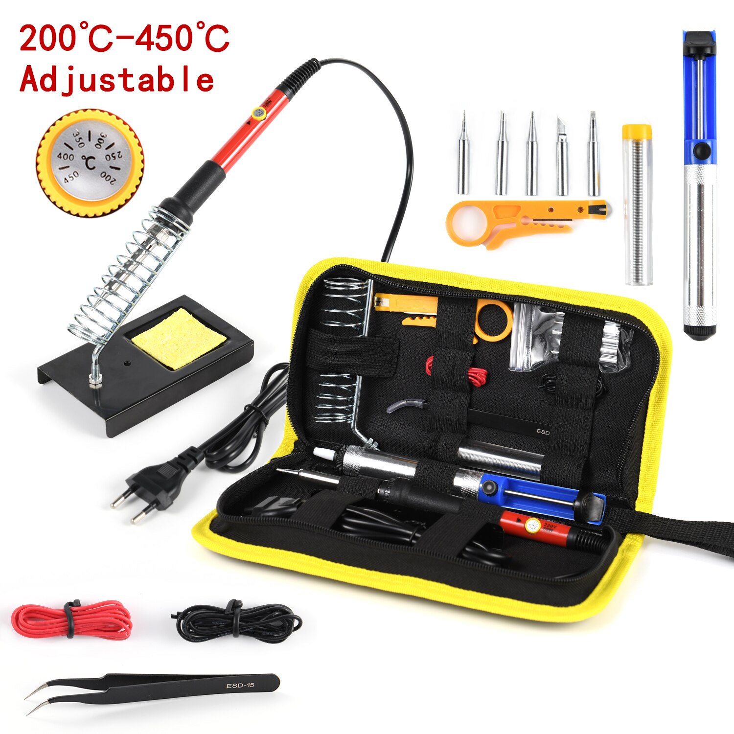 Letme Soldering iron with Digital multimeter kit Adjustable Temperature Auto Ranging AC/DC tester multimetro Welding Tool Kits: Dark Blue / EU