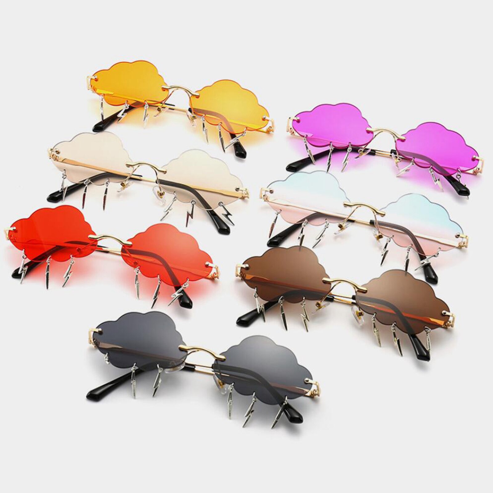 Novelty Cloud Shaped Sunglasses Tassel Tinted Lens UV400 Eyewear for Camping Hiking Cyaling Fishing Sun Glasses