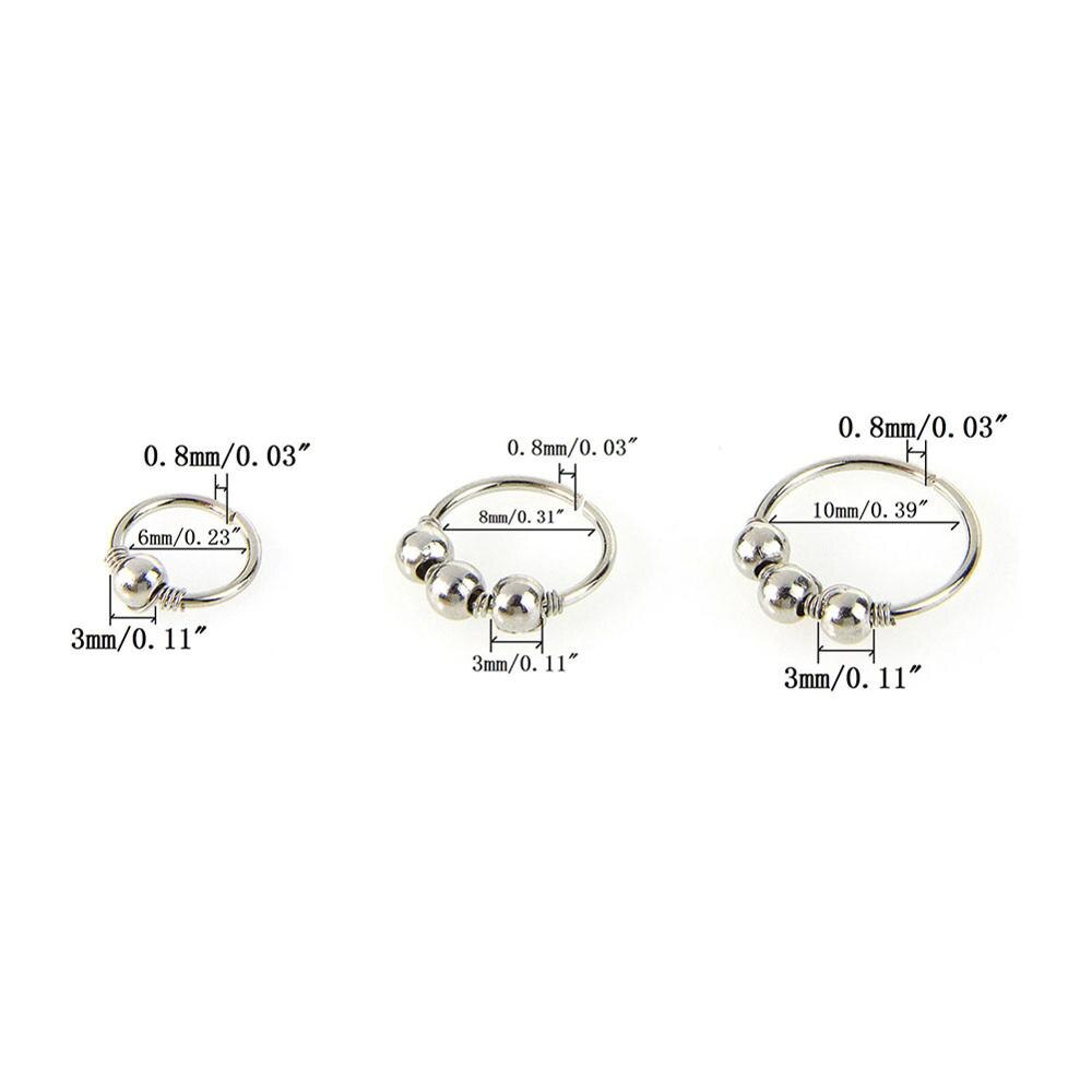 3 stks/set Retro Ronde Kralen Nose Ring Neusgat Hoop Piercing Sieraden #248359: 3 Pcs Beads Silver