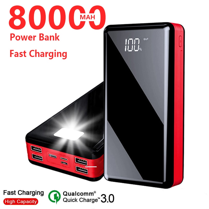 80000Mah Power Bank Draagbare 4USB Externe Batterij Oplader Led Digitale Display Powerbank Voor Iphone Samsung Xiaomi