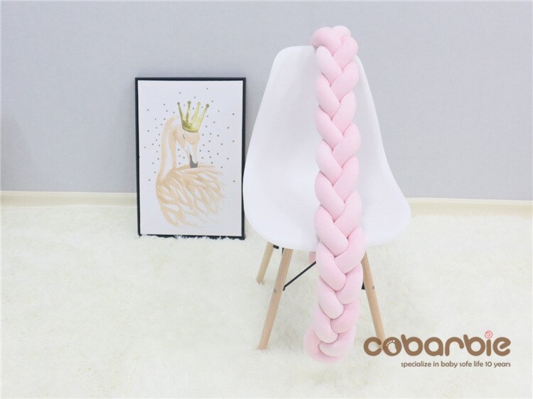 100 Cm Gevlochten Crib Bumpers + Knoop Kussen Kussen, Kwekerij Beddengoed, Cot Kamer Dector: pink 100cm