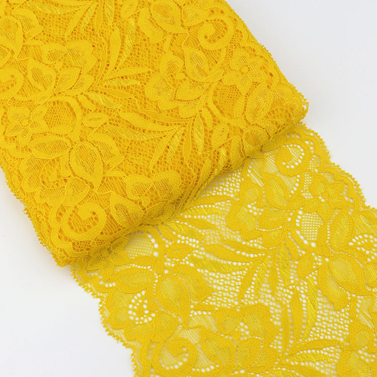 15cm Soft Elastic Floral Pattern Lace Ribbon DIY Crafts Supplies Lace Tape Dress Clothing Top Bra Decoration White Lace Trimming: Golden Yellow