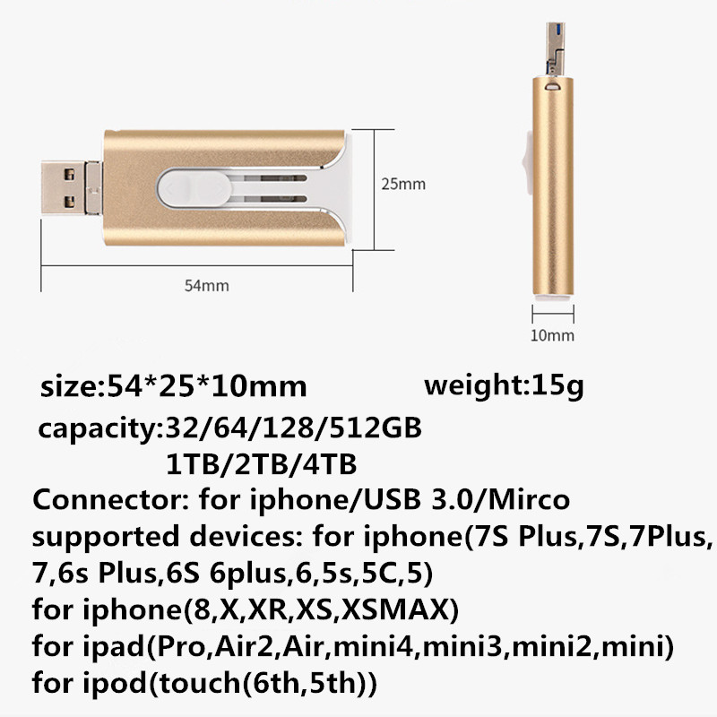 4 in 1 USB Flash Drive 256GB High Speed Micro USB Stick Type-C Pen Drive 32GB 128gb 1TB Memory Stick for iphone Android PC iPad